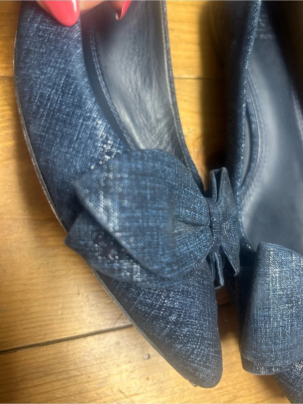 TORY BURCH  ROSALIND Navy denim printed suede ballet flats. Size 8.5M EUC